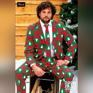 Oppo Suit Mens 3 Piece Christmas Suit Holiday Party Trees Size 40 R New